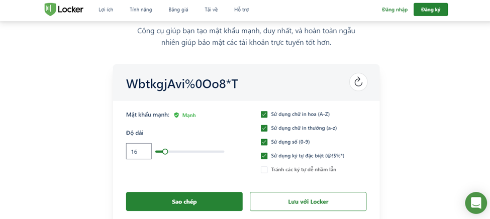 Tạo mật khẩu mạnh cùng trang web Locker