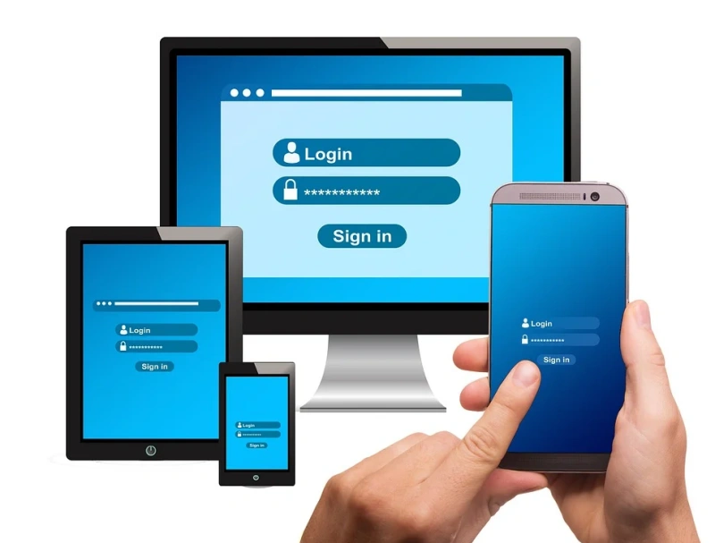 Multiple personal devices showing a login form