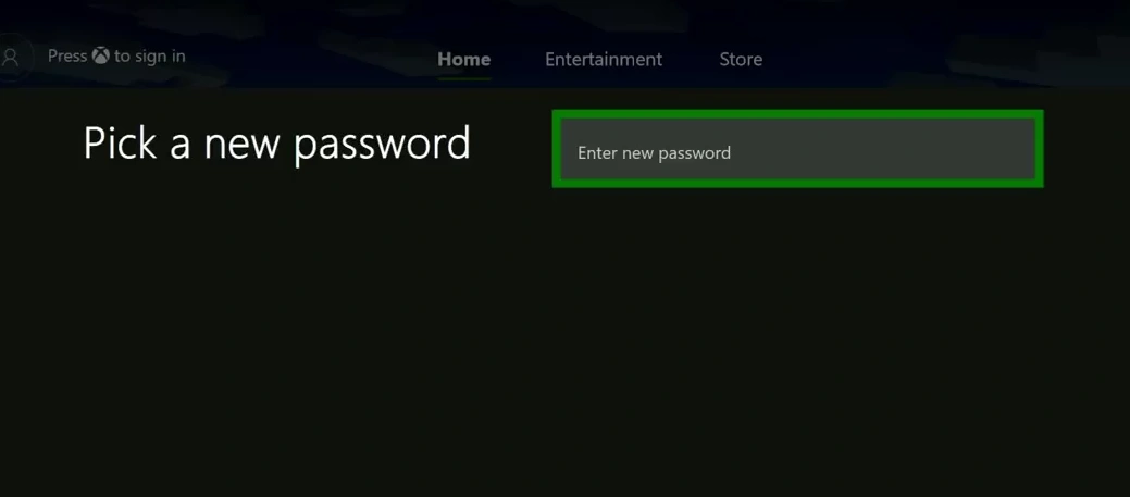 A screen allows the user to reset Xbox password.