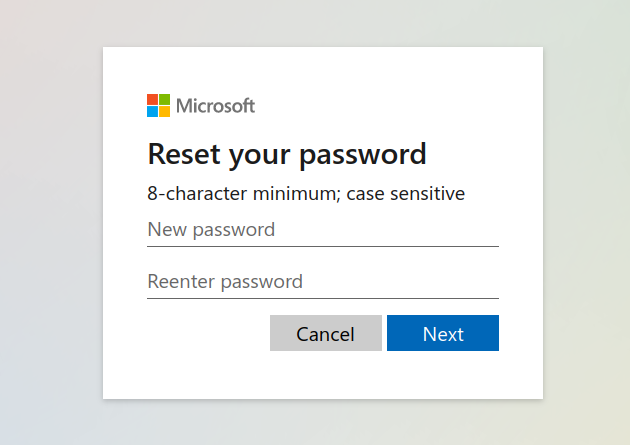 An online form asks the user to create a new password.