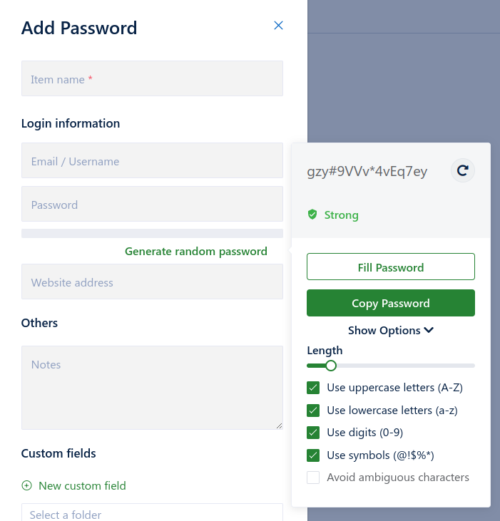 Screenshot of Locker's password generator