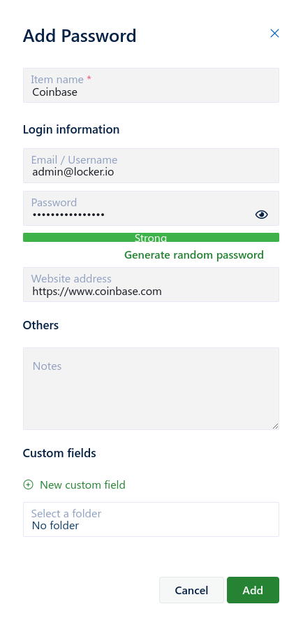 Screenshot of the Add Password feature in Locker