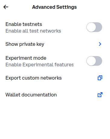 Screenshot of the Advanced Settings menu in Coinbase Wallet