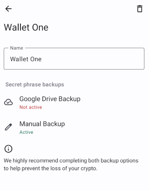 Settings for a specific wallet