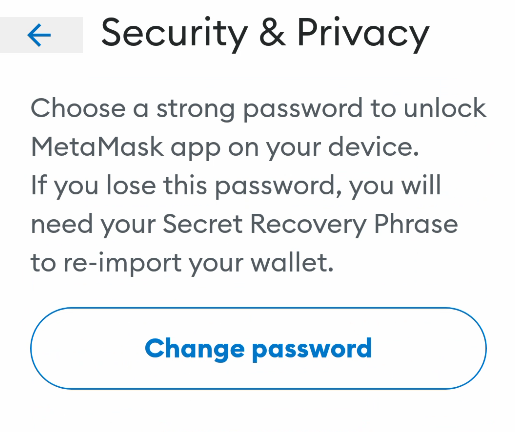 The change password option in Metamask