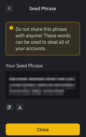 The seed phrase of Binance Wallet