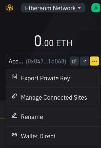 The Binance Wallet menu