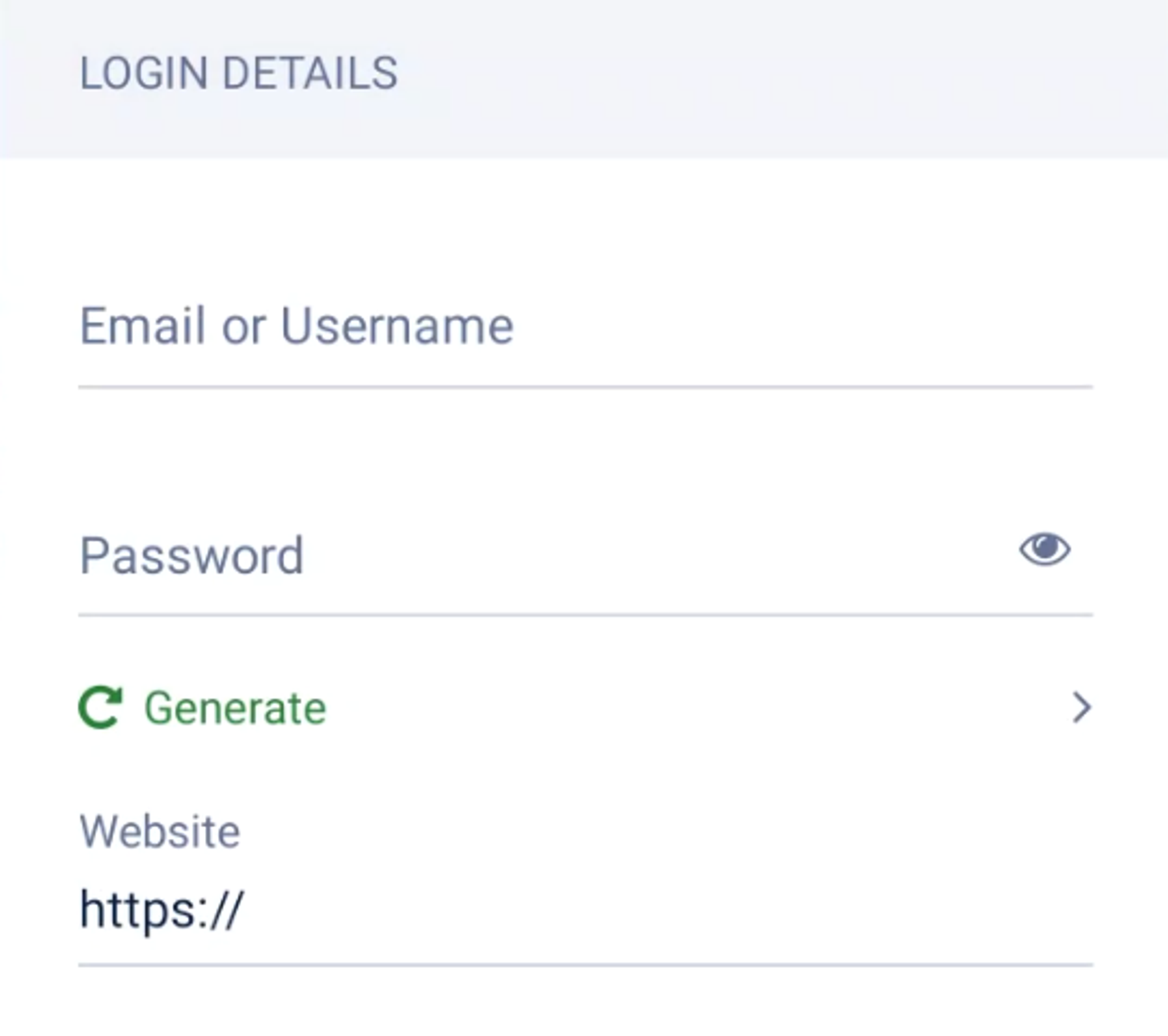 Adding new passwords in Locker app