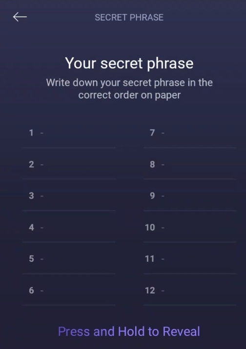 The secret phrase page