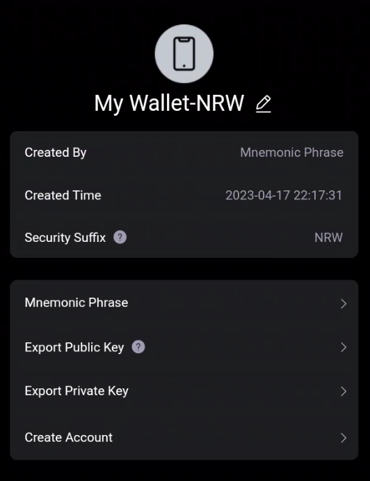 Settings of a wallet in SafePal wallet