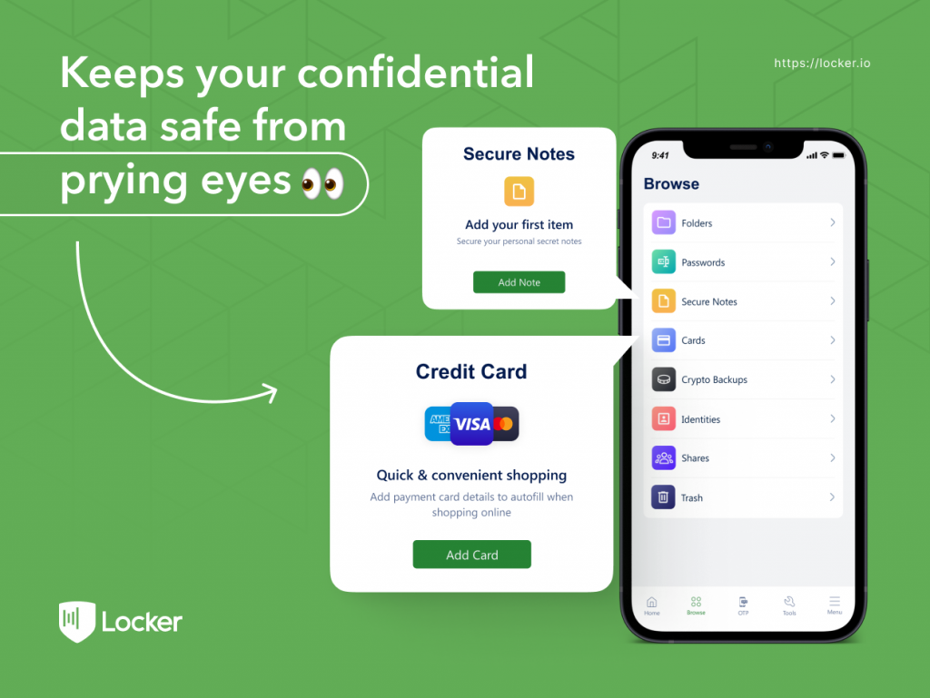 Credit cards and secret notes saved in Locker